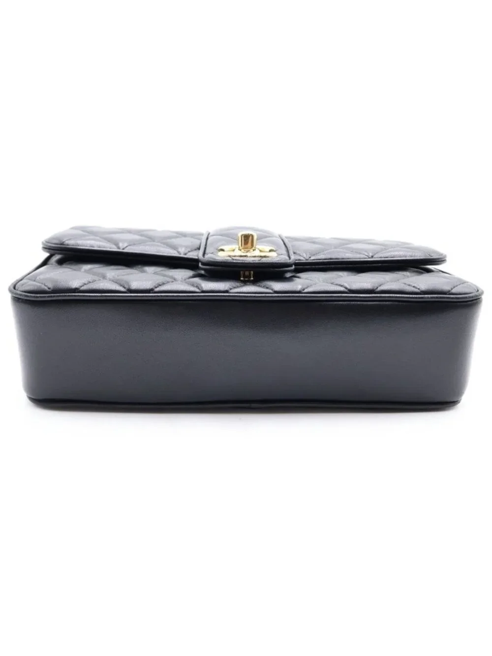 Chanel Quilted 23 Lambskin Gold Chain Shoulder Bag Plate Black